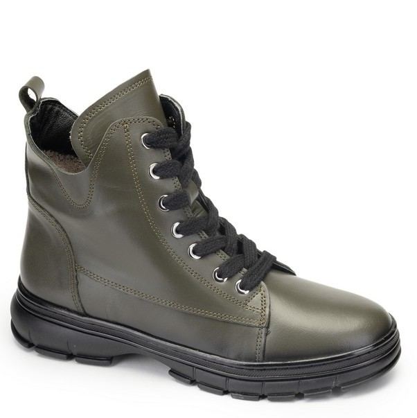 Ботинки жен. 108643-khaki-3 кожа-шерсть хаки